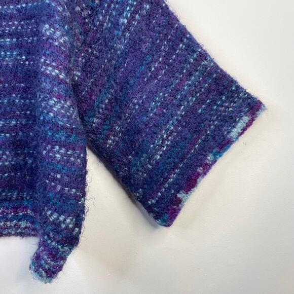 Vintage Handmade Wool Mohair Fuzzy Wide Sleeve Short Sweater Top Blue Purple - Picture 3 of 9